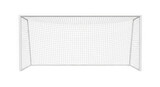Detailed front view of a white soccer goal with black net isolated on transparent background