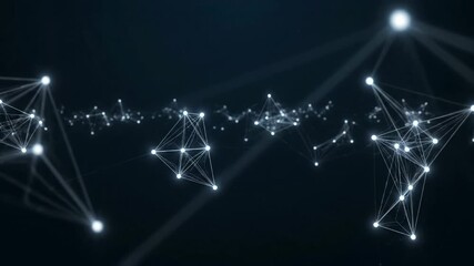 Abstract Network Connection Background - Glowing white nodes and connecting lines form an intricate network pattern against a dark blue background.