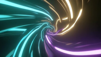 Wall Mural - A vibrant, swirling vortex of glowing, textured ribbons in teal, gold, and purple. The core brightens