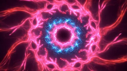 Wall Mural - A vibrant, swirling cosmic display. Bright red and blue energy arcs around a dark center, within a field of stardust. A beautiful abstract
