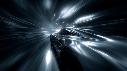 Wall Mural - a sleek car speeds through a futuristic tunnel of light, creating a dynamic and abstract motion blur