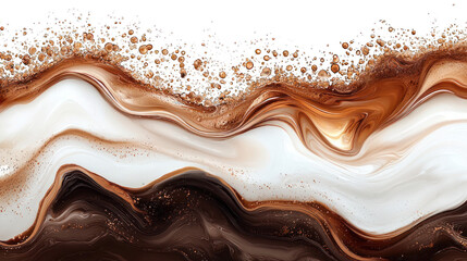 Wall Mural - Abstract fluid art with white, brown, and gold swirls against black