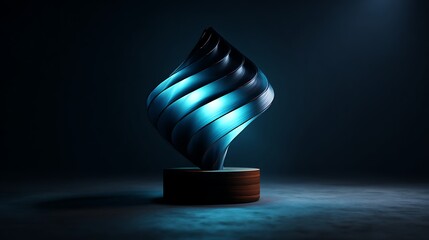 Canvas Print - a mesmerizing 3d render of a luminous blue abstract sculpture, gracefully twisting and glowing on a 