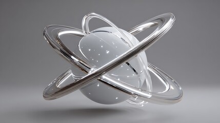 Canvas Print - abstract 3d sphere with rings orbiting around it, resembling a planet in space, showcasing a modern 