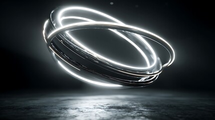 Canvas Print - abstract 3d rendering of a futuristic ring with bright light and reflection on a dark surface, creat