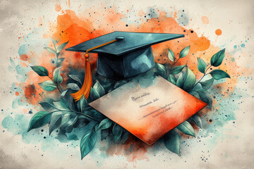 Wall Mural - stylized graduation cap and diploma for education design