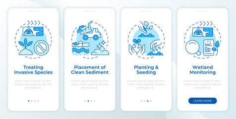 Wall Mural - Phases of wetland restoration blue onboarding mobile app screen. Water. Walkthrough 4 steps editable graphic instructions with linear concepts. UI, UX, GUI. Montserrat SemiBold, Regular fonts used
