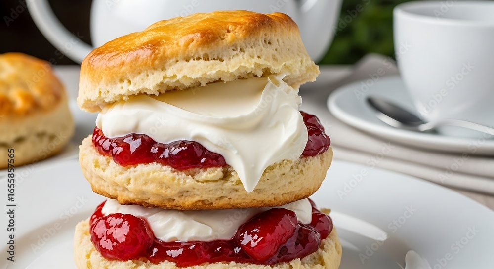 Stack of Traditional English Scones with Jam and Cream. Stock Photo ...