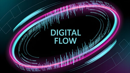 Digital data streams with glowing lines and binary code