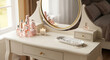 © Tama's - Elegant vanity table with makeup and accessories reflecting soft light from a window