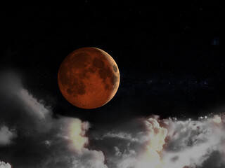 Wall Mural - full moon eclipse , blood moon 3d rendering illustration
