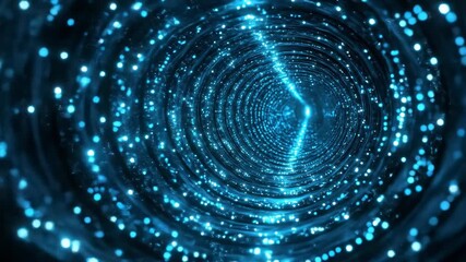 Wall Mural - Swirling tunnel of glowing blue lights, receding to a bright point