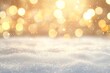 © JIALU - Beautiful blurred background of white and gold bokeh lights with snowy floor, soft focus effect for elegant product presentation and festive design