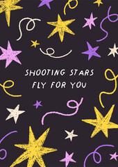 Wall Mural - stars frame, poster design. vertical card with starry night sky, space, cosmos and inspirational phr
