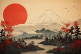Traditional japanese mountain fuji outdoors painting nature.