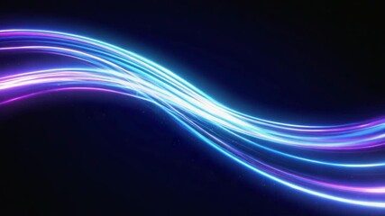 Wall Mural - multiple glowing light trails create a dynamic, flowing design against a dark backdrop, ideal for te