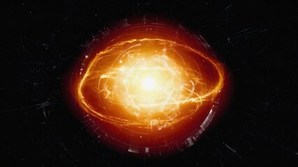 Wall Mural - powerful energy sphere rotating within a technological circle, emitting bright light and heat agains