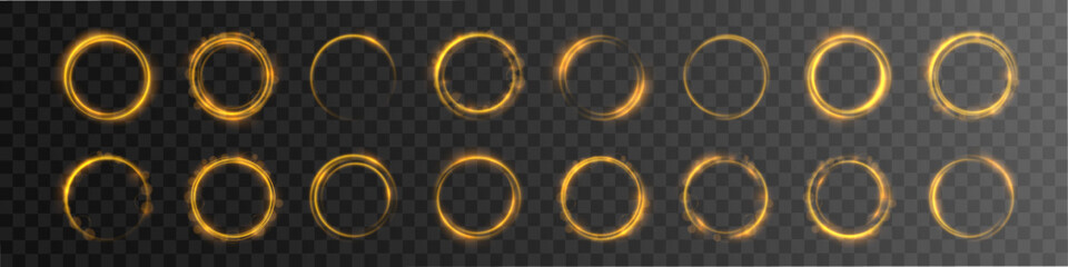 Wall Mural - banner glows with bright gold sparkle abstract circle frame light glittering star vector magic confe