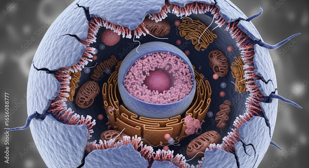 Intricate 3D rendering of a eukaryotic cell, revealing its complex ...