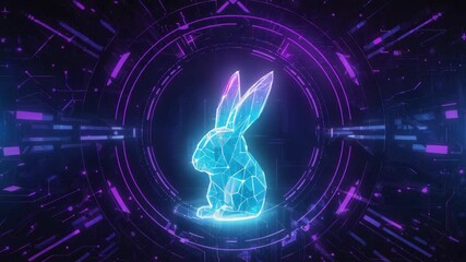 Wall Mural - vibrant, low-poly rabbit glows against a backdrop of intricate technological patterns and circular h
