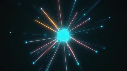 Wall Mural - bright neon circle expanding with vibrant light trails radiating outward against a dark background, 
