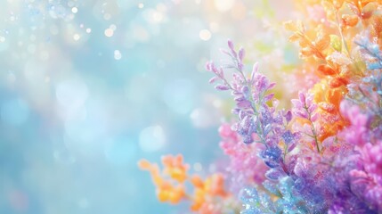 Wall Mural - A stunning display of colorful flowers with soft bokeh and vibrant hues.