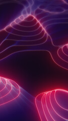Wall Mural - smooth, neon pink and purple glowing ridges forming undulating 3d terrain over a dark abstract surfa