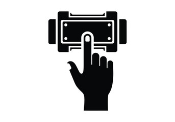 Hand pressing a button on a digital device