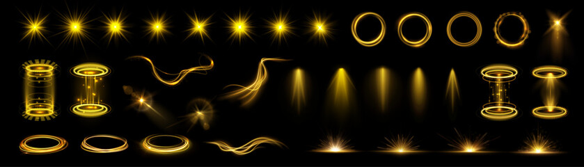 Wall Mural - sparkle light flare effect yellow glow line background star beam ray sun spark neon glare vector gli