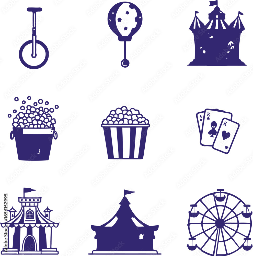 Circus and carnival icons set vector illustration amusement park ...