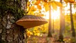 © Yevgen Lytvynenko - Fomes fomentarius. A tough, woody shelf fungus growing on the side of a tree, its concentric growth rings and leathery texture standing in stark contrast to the soft leaves of autumn.