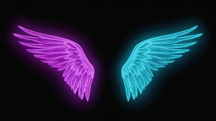 Wall Mural - two vibrant neon wings glowing against a dark backdrop, representing concepts of freedom, spirituali