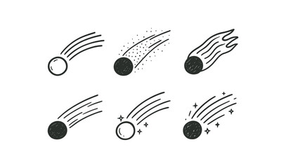 hand drawn cute doodle ink line art style line monochrome monochrome isolated on white background comet tail (effects): streaming glowing fading blazing trailing sparkling