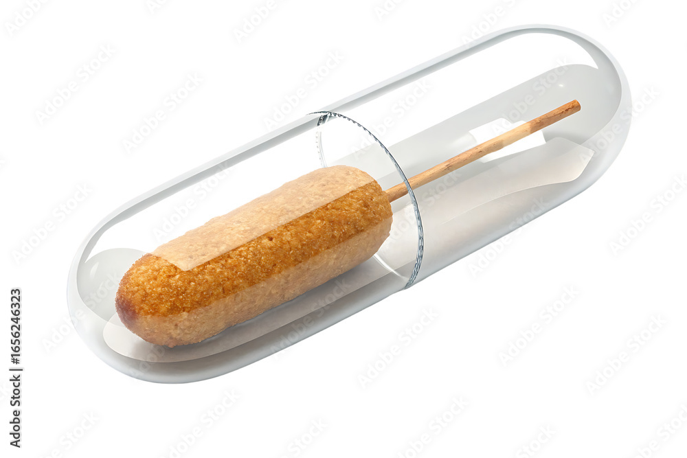 Ilustracja bez tantiem: Orange capsule pill with powder contents ...