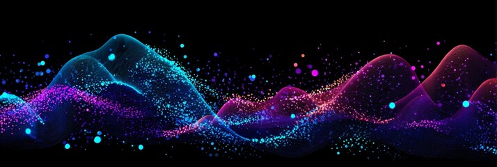 Wall Mural - a mountain range is depicted in a vibrant digital art illustration, filled with neon lights of vario