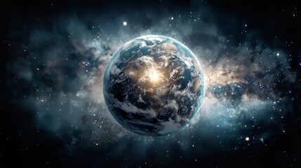Wall Mural - a galaxy provides a dramatic backdrop for a striking view of earth from deep space, emphasizing the 