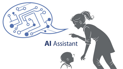 Artificial intelligence assistant technology with digital circuit illustration

