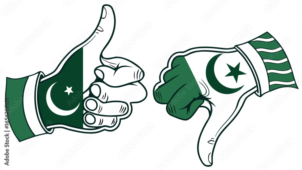 Thumbs up and thumbs down hand gesture with pakistan flag illustration ...