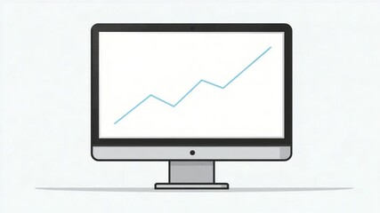 Wall Mural - illustration of a desktop computer displaying an upward trending blue line graph