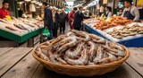 Vibrant Seafood Market Display Crabs, Prawns, and Mussels Abound