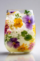 Wall Mural - Refreshing floral drink with edible flowers and ice