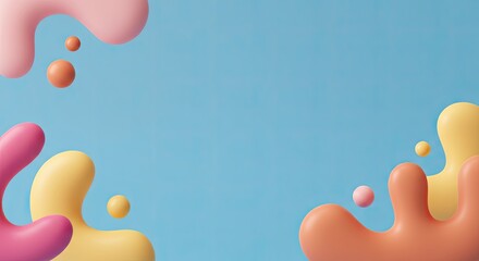 Wall Mural - Abstract 3D Render: Fluid Shapes and Spheres on Pastel Blue Background