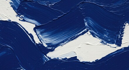 Wall Mural - Abstract Acrylic Painting: Bold Blue and White Brushstrokes, Textured Surface.