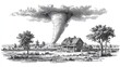 © Halina - Tornado storm near farmhouse engraving sketch illustration of dramatic natural disaster vintage scene