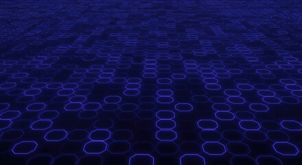 Wall Mural - Abstract Blue Hexagon Grid: Futuristic Digital Surface, Glowing Neon Lines.