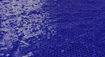 Wall Mural - Abstract Blue Hexagonal Surface: Geometric Pattern, 3D Render, Modern Design.