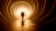 © gino - Man Walking Toward Light in Glowing Circular Tunnel