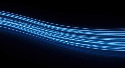 Wall Mural - Abstract Blue Light Trails on Black Background, Futuristic Design.