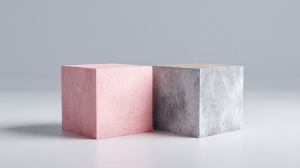 Canvas Print - minimalist design with pink and gray cubes on a light background