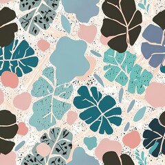 Wall Mural - abstract tropical leaf pattern: a serene teal and pink design